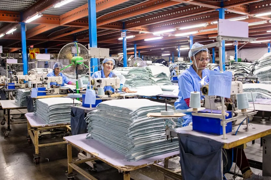 A sewing line at a garment factory