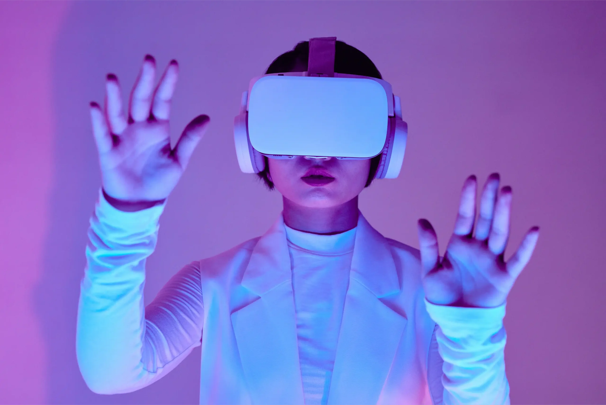 Person using virtual reality headset representing AI avatars in the future of digital business
